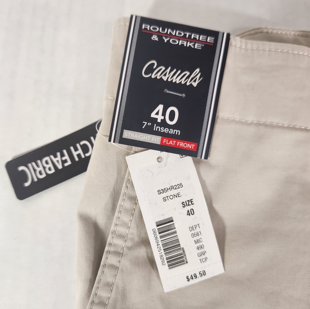 NWT Men's Roundtree & Yorke Casuals 7" Straight Fit Flat Front Shorts - Picture 2 of 7